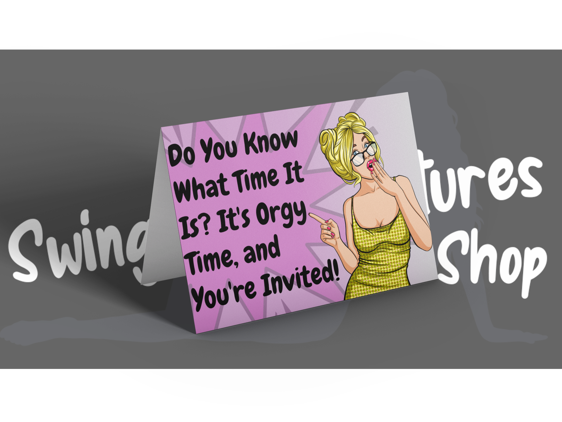 Swinger Lifestyle Card – Do you know what time it is? It's orgy time, and  you're invited! Greeting Card | Swingers Adventures Shop